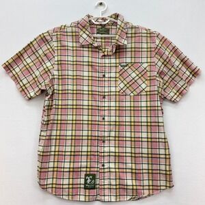 LRG Plaid Button Up Shirt Mens 3XL Green Red Yellow Short Sleeve Streetwear